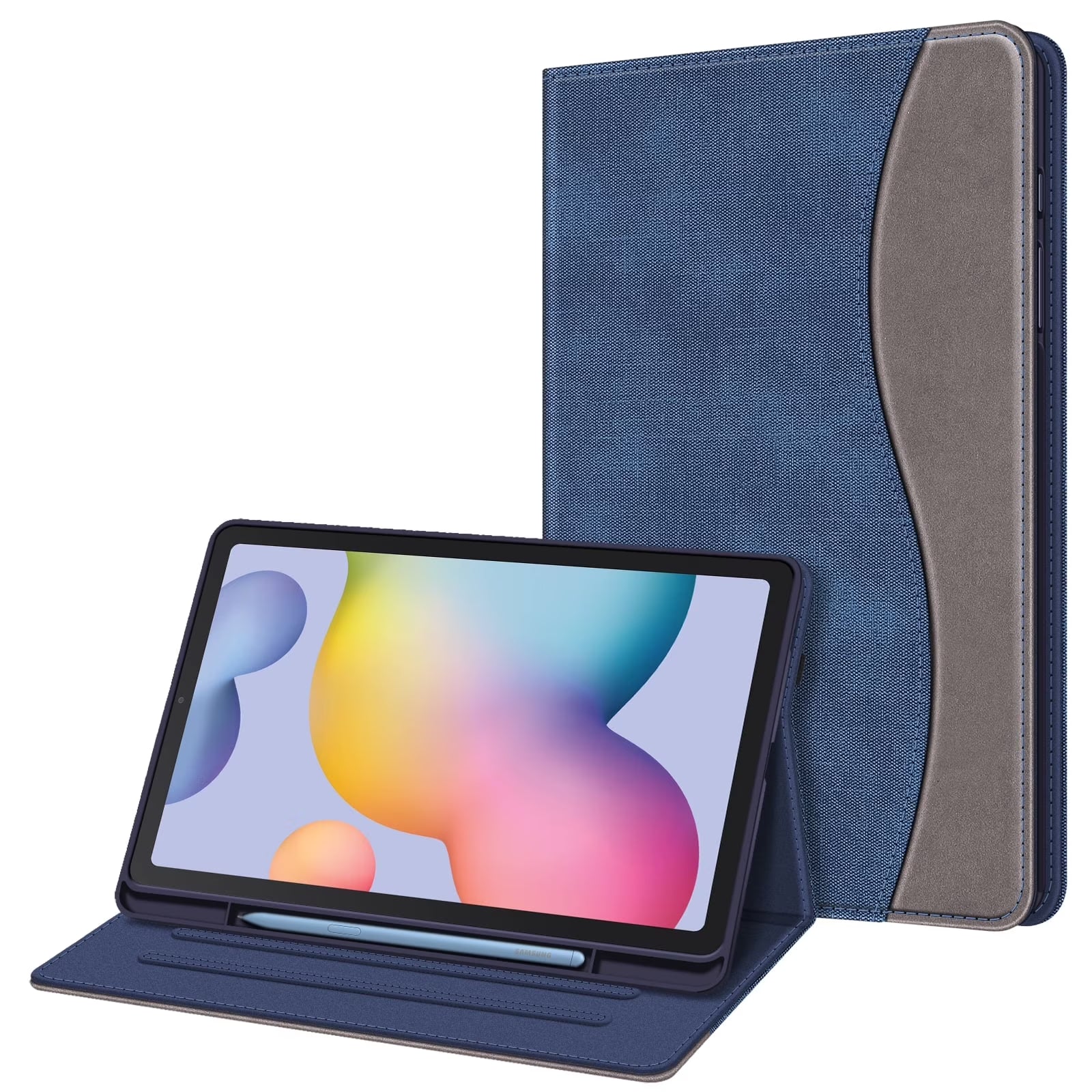 Case for Samsung Galaxy Tab S6 Lite 10.4 Inch 2024/2022/2020 with S Pen Holder, Multi-Angle Viewing Soft TPU Back Cover with Pocket Auto Wake/Sleep,Denim Indigo