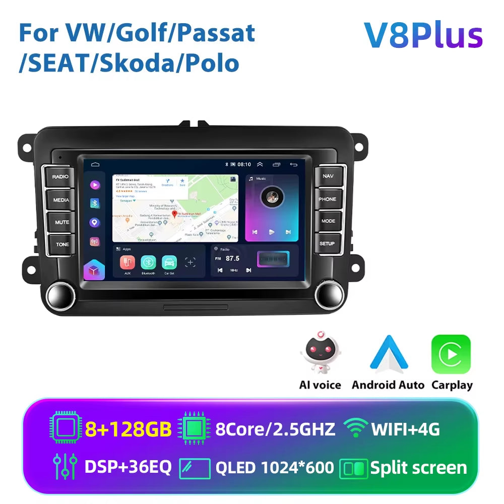 Podofo 2 Din Android 11 Radio Car Multimedia Player Carplay for Vw/Volkswagen/Golf/Polo/Tiguan/Passat/B6/Seat/Leon/Skoda/Octavia