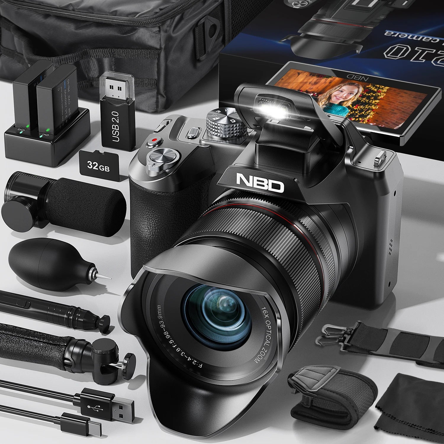5K Digital Cameras for Photography, 16X Optical Zoom Camera with Wifi & App Control,64Mp Vlogging Camera with 3-Inch Screen