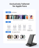 3 in 1 Wireless Charging Station, Foldable Wireless Charger Stand for Multiple Apple Devices for Iphone 17 16-8, Apple Watch Ultra//11/10/9/Se/8/7/6/5, Airpods Pro/4/3/2