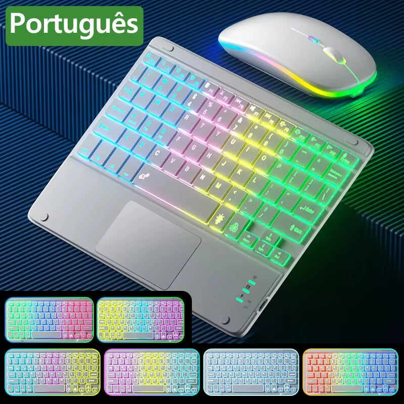 For Ipad Keyboard Tablet Phone Bluetooth Keyboard with Touchpad Rechargeable Backlit Korean Spanish Keyboard for Android/ Window