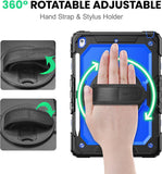 SEYMAC for Ipad 9Th/8Th/7Th Generation Case 10.2" 2021-2019, Full-Body Shockproof Heavy Duty Protective Case with Screen Protector, Rotating Stand/Handle/Shoulder Strap for Ipad 10.2, Black/Blue