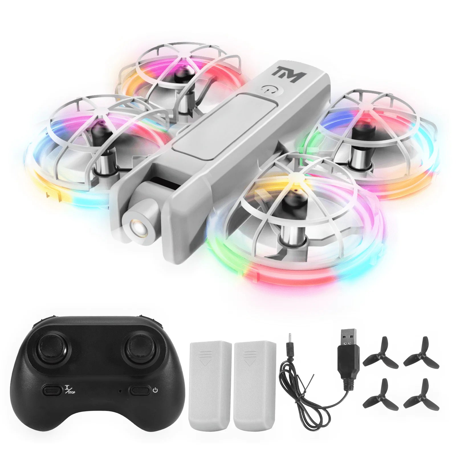 Mini Drone for Kids, Beginner-Friendly Quadcopter with 20 Colorful LED Light Modes, 3D Flips, Headless Mode, Propeller Guards, 2 Rechargeable Batteries