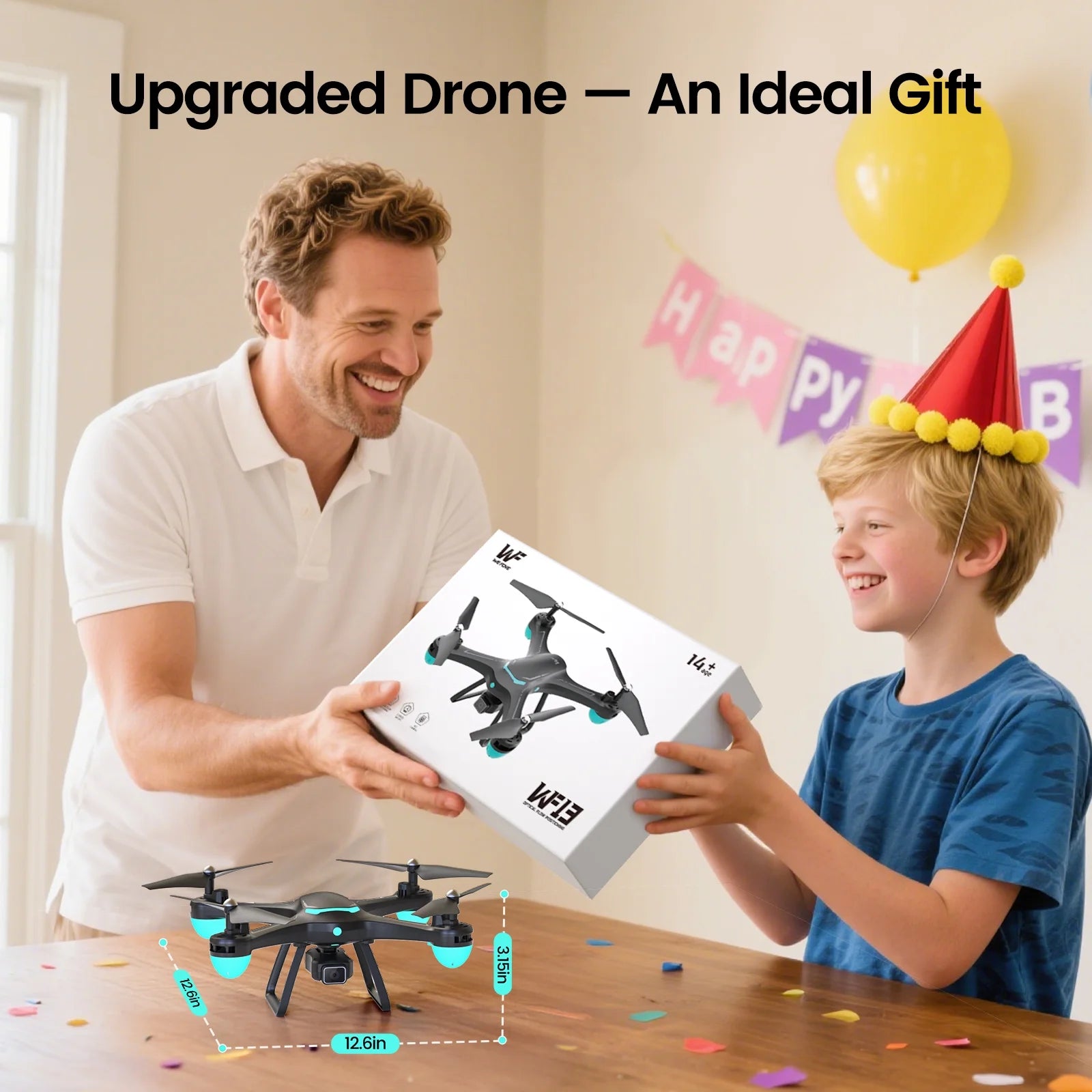 Drones for Kids with 1080P Camera, Lightweight  WF13 Upgraded Quadcopter Beginners, One-Key Takeoff, Optical Flow Hover, 2 Batteries, Black