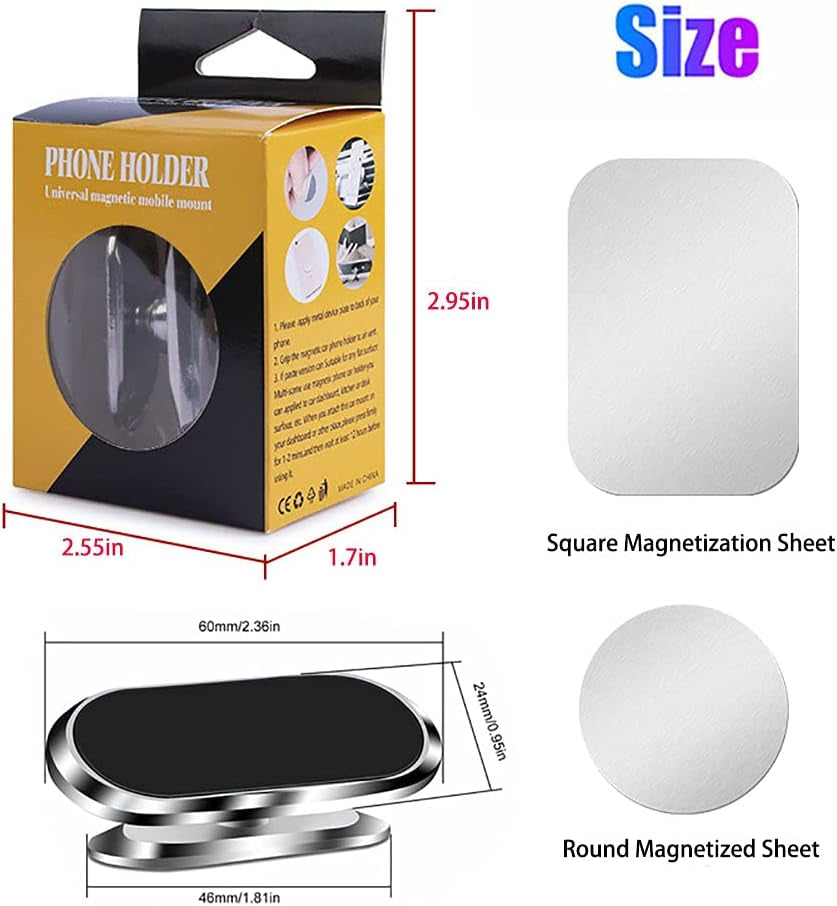 LELEBEAR Universal Magnetic Flex Car Phone Holder, Car Multifunctional Mobile Phone Bracket 360 Degree, Carmount Smartphone Magnet, Mini-Size, Suitable for All Phones from 4-7 Inches(Silver)