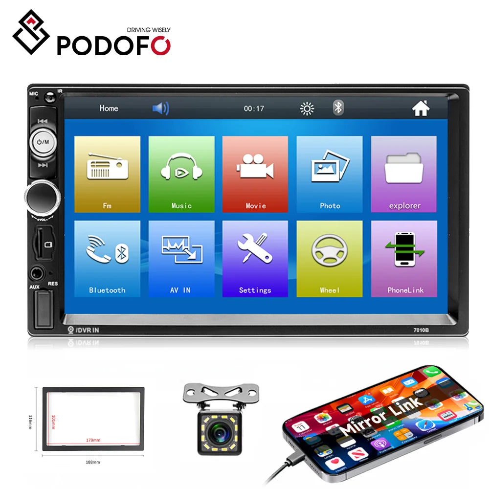 7 in Double Din Car Stereo Radio with Mirrolink Bluetooth Backup Camera