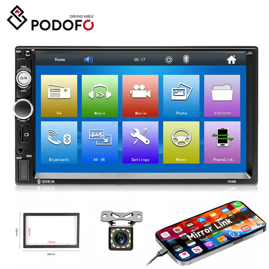 7 in Double Din Car Stereo Radio with Mirrolink Bluetooth Backup Camera