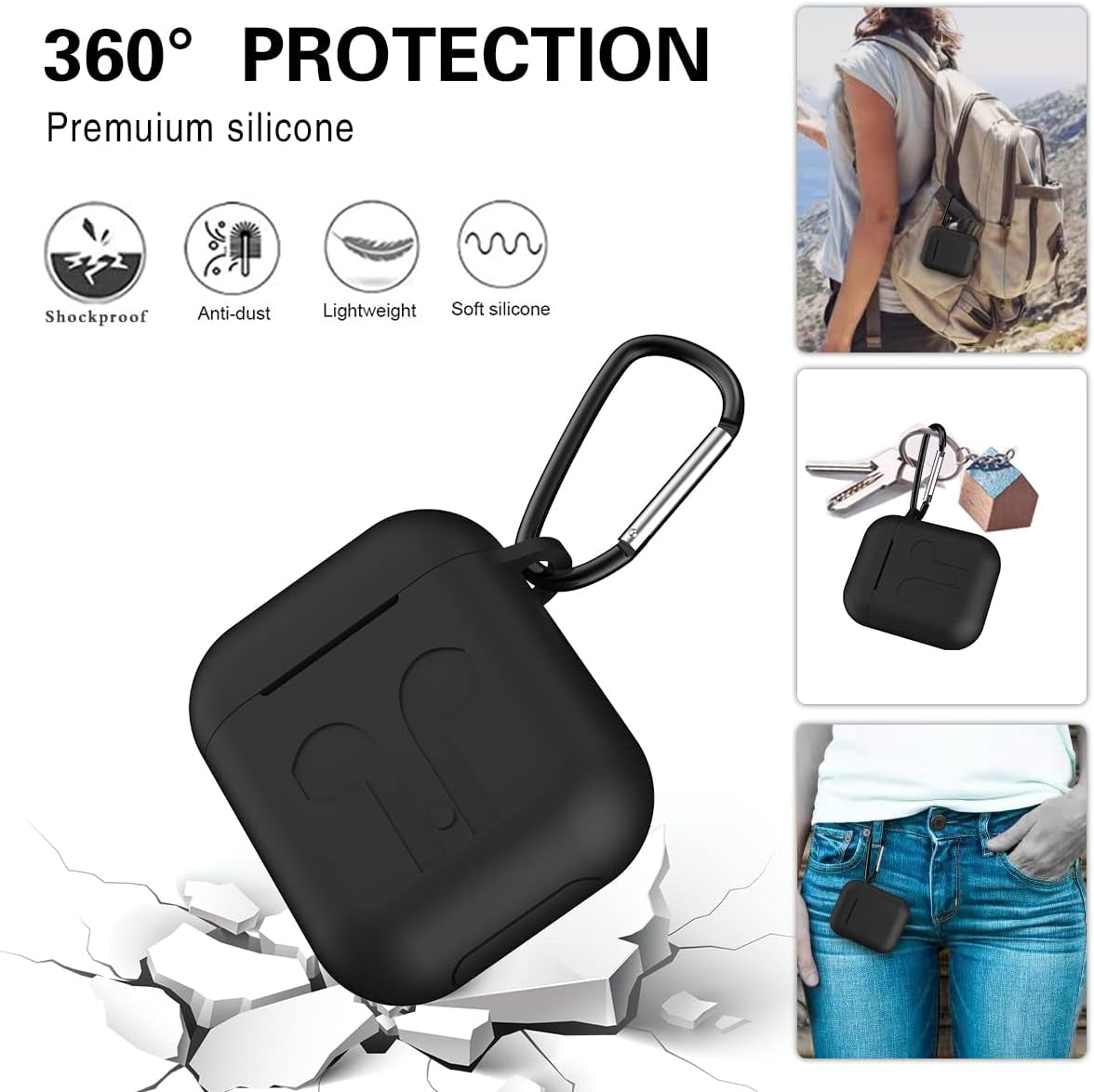 KHTONE Airpods Case, 12 in 1 Silicone Airpods Accessories Set Protective Cover, Compatible with Apple Airpods Charging Case,Watch Band Airpods Holder/Ear Hooks/Keychain//Carrying Box