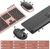 Wireless Keyboard and Mouse Combo, Rechargeable Quiet Keyboard Mouse, Sleek and Ultra Thin Design, Full-Size with Number Pad for Windows, Laptop, PC, Notebook, Desktop (Rose Gold & Black)