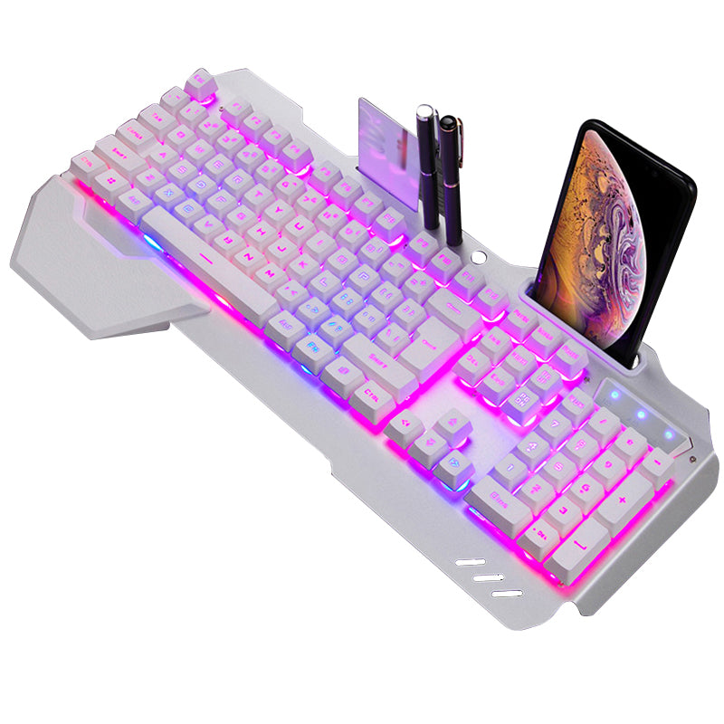Ergonomicwired Gaming Keyboard with RGB Backlight Phone Holder