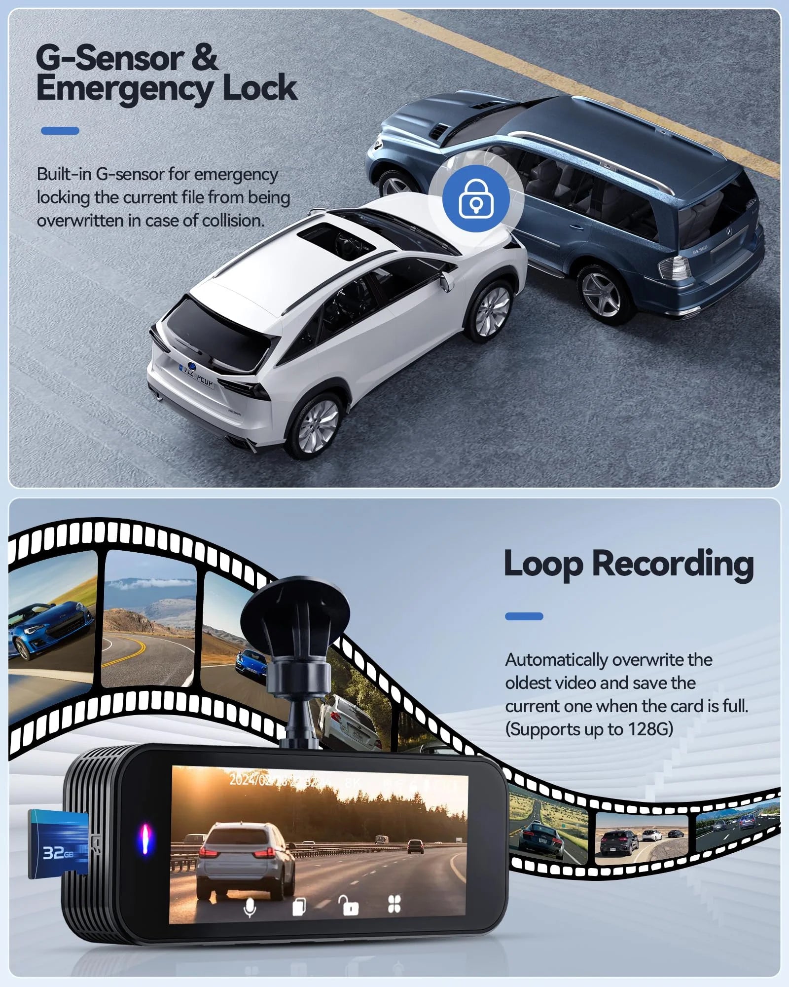 Dash Cam, 8K HD Car Dash Camera with Front and Rear Recording, Built-In Wi-Fi & GPS, Enhanced Night Vision,32 GB