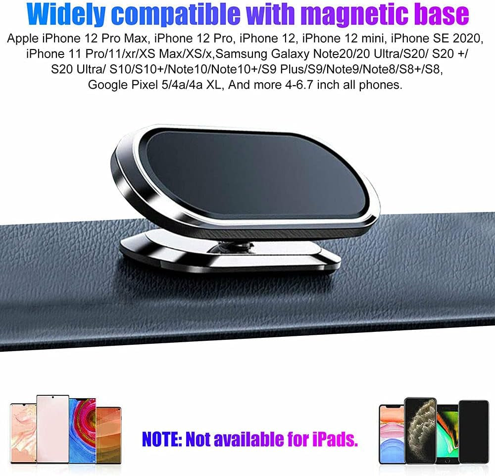 LELEBEAR Universal Magnetic Flex Car Phone Holder, Car Multifunctional Mobile Phone Bracket 360 Degree, Carmount Smartphone Magnet, Mini-Size, Suitable for All Phones from 4-7 Inches(Silver)