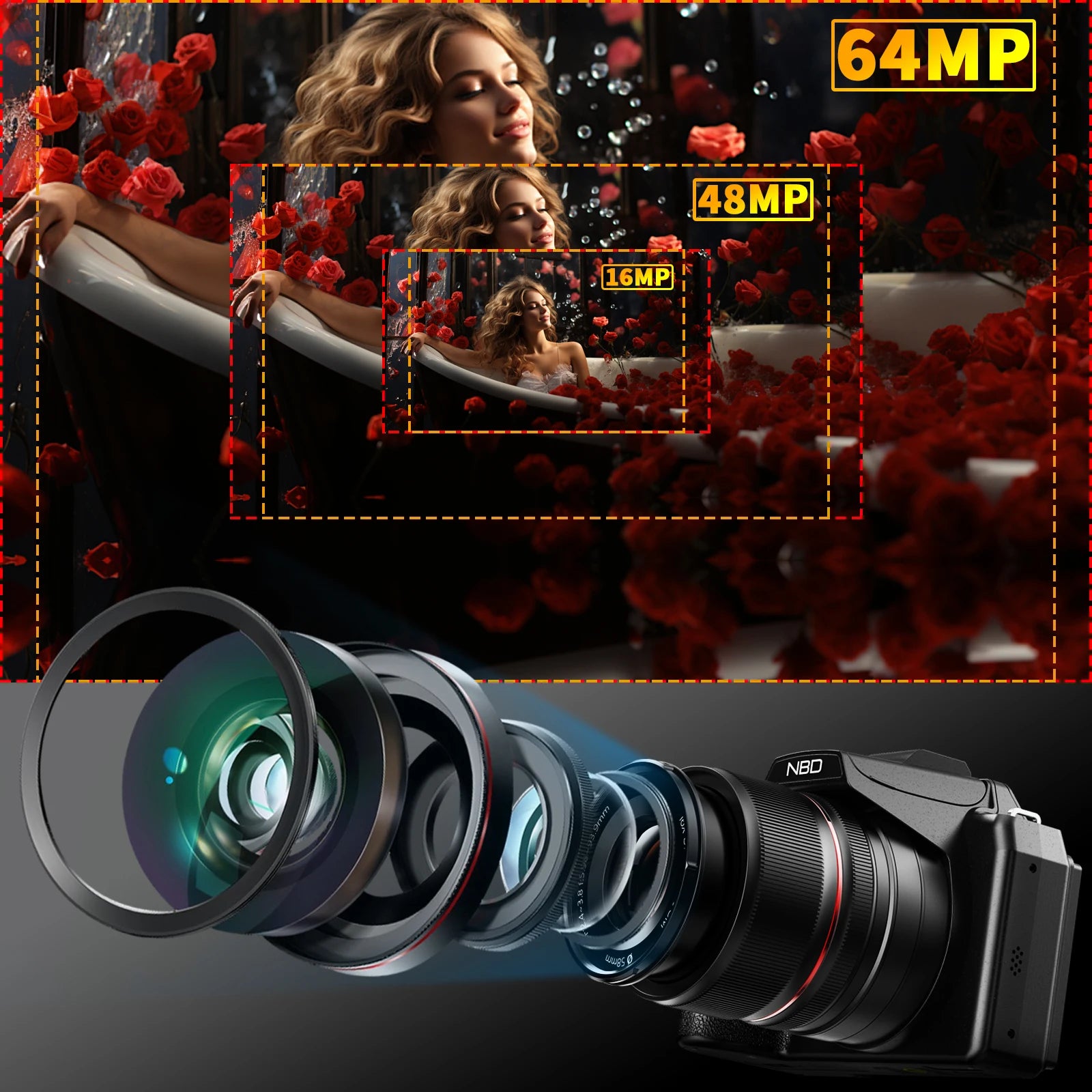 64MP Digital Cameras for Photography, 16X Optical Zoom Camera with Wifi & App Control, Vlogging Camera with 180°Flipable Scr