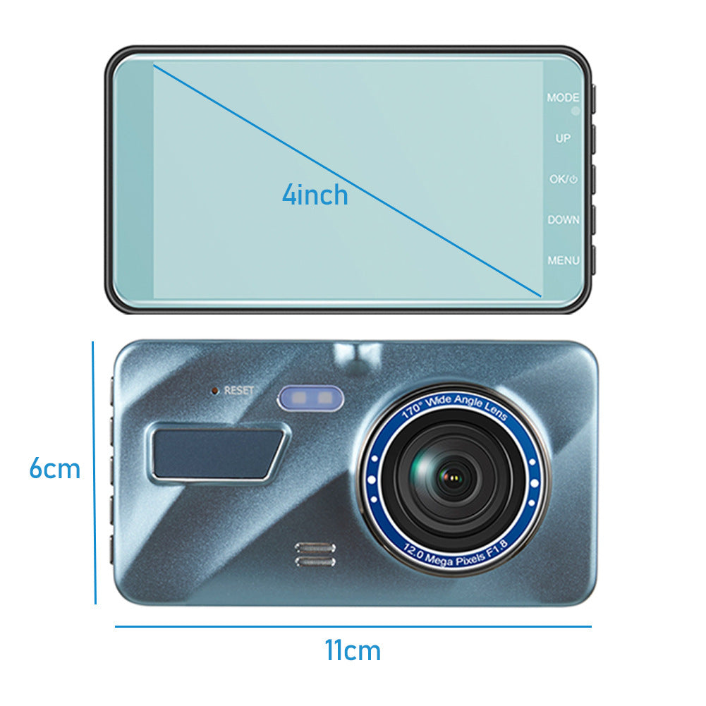Touch Screen Dash Cam 4" 1080P Dual Lens Car DVR Recorder Front and Rear Camera
