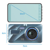 Touch Screen Dash Cam 4" 1080P Dual Lens Car DVR Recorder Front and Rear Camera