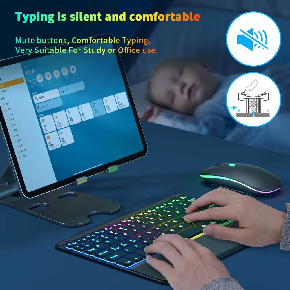 For Ipad Keyboard Tablet Phone Bluetooth Keyboard with Touchpad Rechargeable Backlit Korean Spanish Keyboard for Android/ Window
