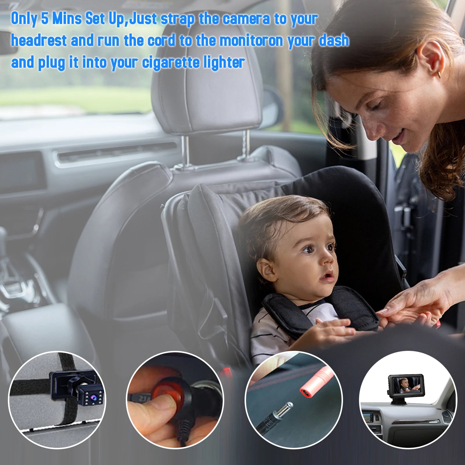 Baby Car Mirror1080P Baby Monitor with Camera Baby Car Mirror with 4.3'' IPS Screen Night Vision Function Adjustable Wide