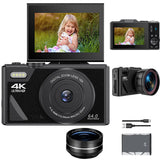 64MP Digital Camera for Photography 4K Video Vlogging Camcorder Youtube Webcam Cameras 18X Digital Zoom Camera 3" Flip Screen