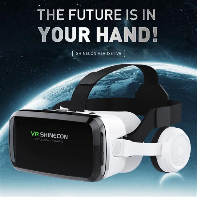 G04EB VR Glasses 3D Virtual Reality Glasses Google Cardboard Box Stereo Mic Headset Helmet for 5.5-7.2" Phone,Support Joystick