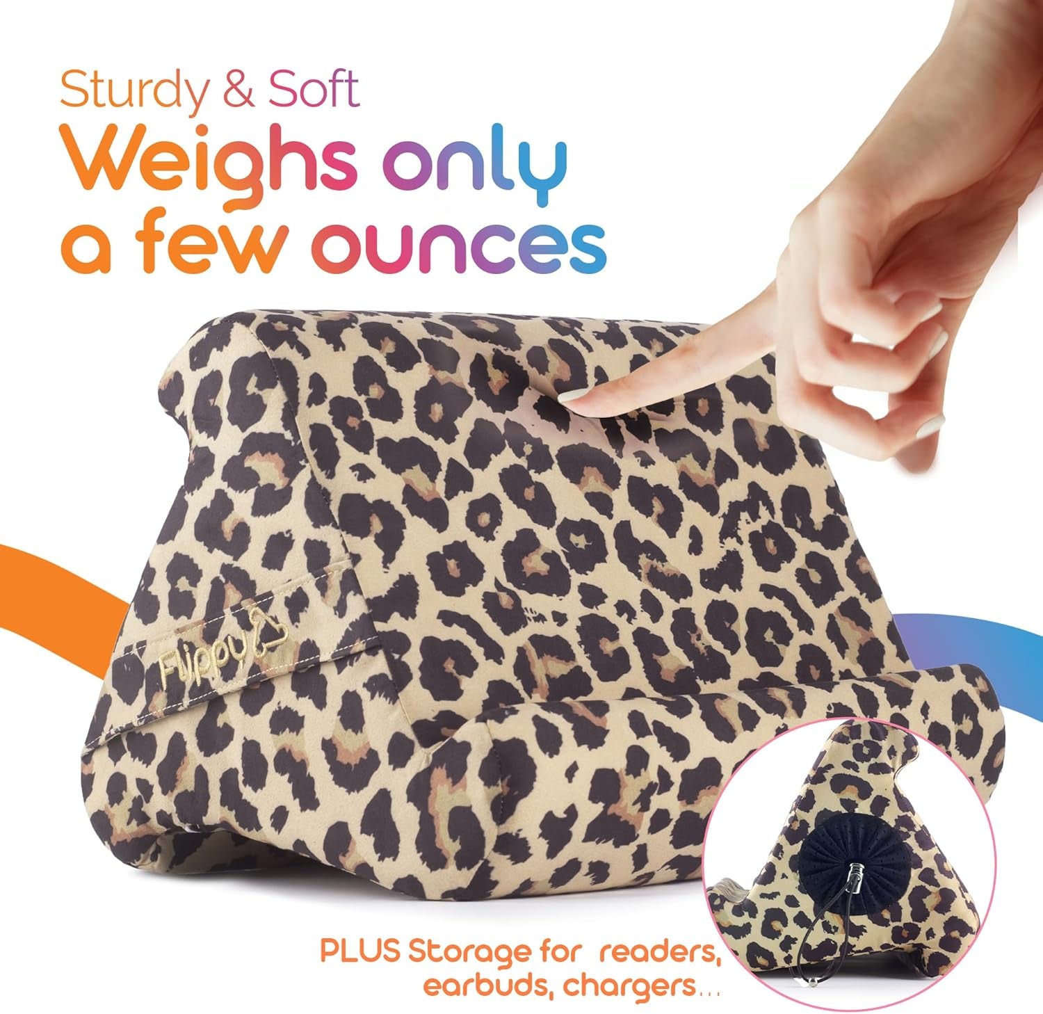 Original Tablet Pillow Stand & Ipad Holder, Gift for Book Lovers & Readers, Multi-Angle Stand with Storage for Lap, Desk & Bed, Compatible with Kindle, Fire, Ipad & Samsung, Def Leopard