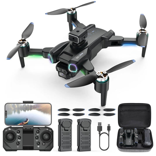 Mini Drone for Kids 8-12, CS15 Foldable Drones with HD Camera, Headless Mode, LED Lights, 2 Batteries, Black