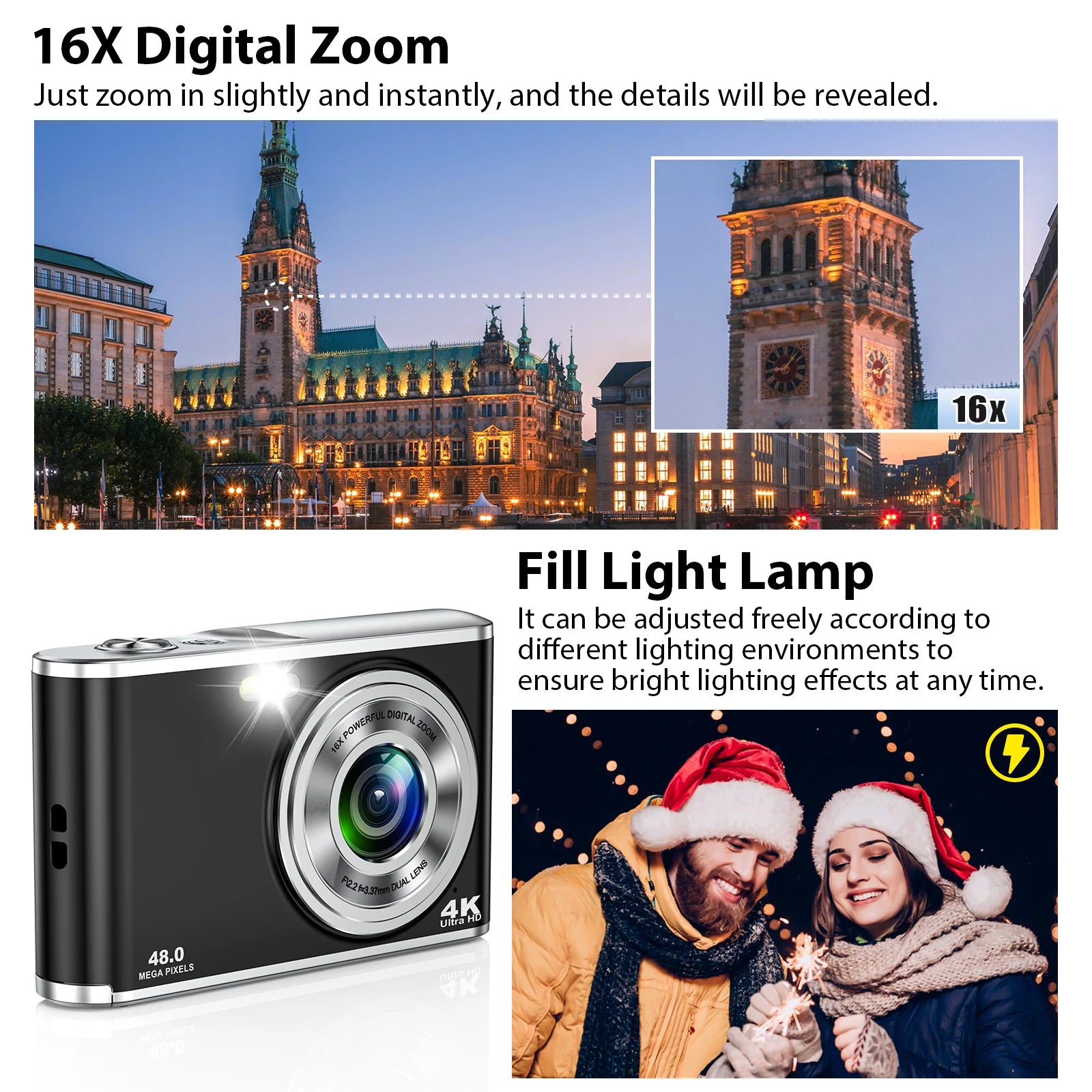 4K 48MP Digital Camera, Auto-Focus Vlogging Camera, with 32GB Card,Portable Youtube Small Camera, Suitable for Young Adults.