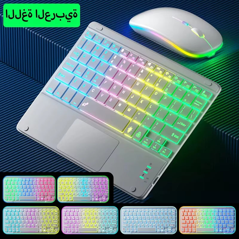 For Ipad Keyboard Tablet Phone Bluetooth Keyboard with Touchpad Rechargeable Backlit Korean Spanish Keyboard for Android/ Window