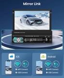 Car Stereo Single Din Touchscreen Car Radio with Bluetooth,  7 Inch Electric Flip Out Screen Mirror Link FM Radio AUX- in USB SD TF Card Input EQ Setting MP5 Player + Backup Camera