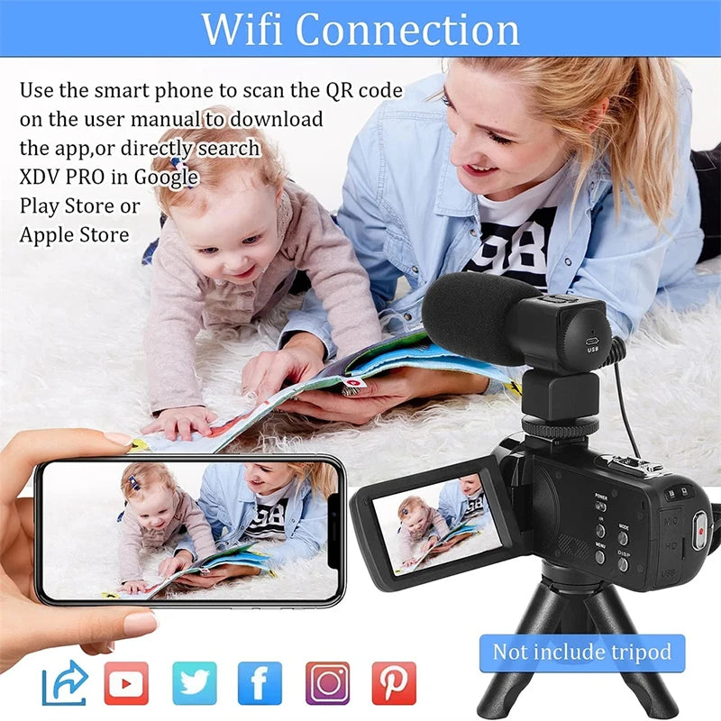 Digital Cameras 4K Professional Camcorder 48MP Camera Wifi Youtube Camera 18X Digital Zoom Camera Digital Webcam for Vlog Video