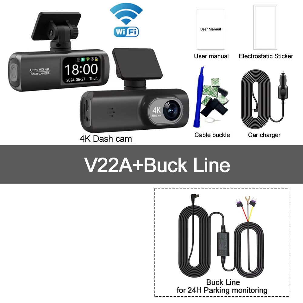 Dash Cam 4K+1080P Dual-Channel Dash Car Camera Recorder with GPS Wifi Car DVR 24H Parking Monitor Black Box
