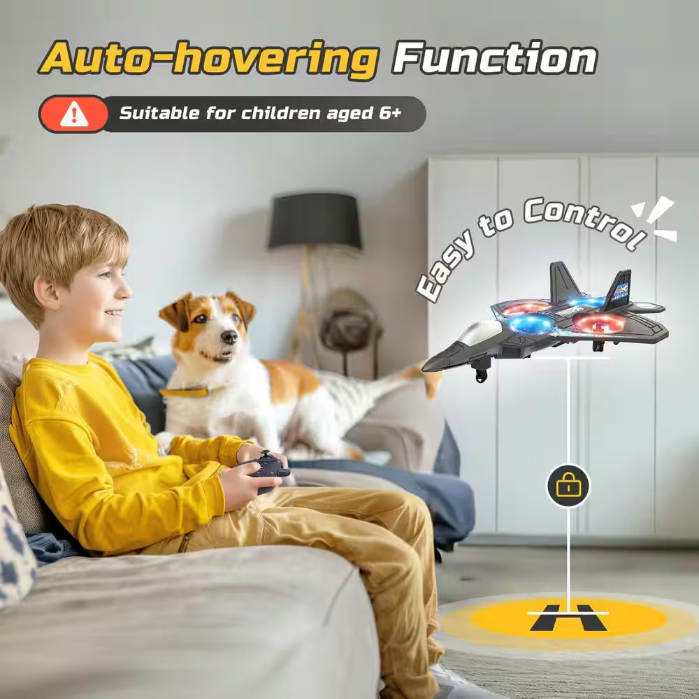 3-Speed Mode Airplane Drone for Kids Remote Control Plane Fighter Jet with Light, Auto Hovering, 360° Flip, Black Finish