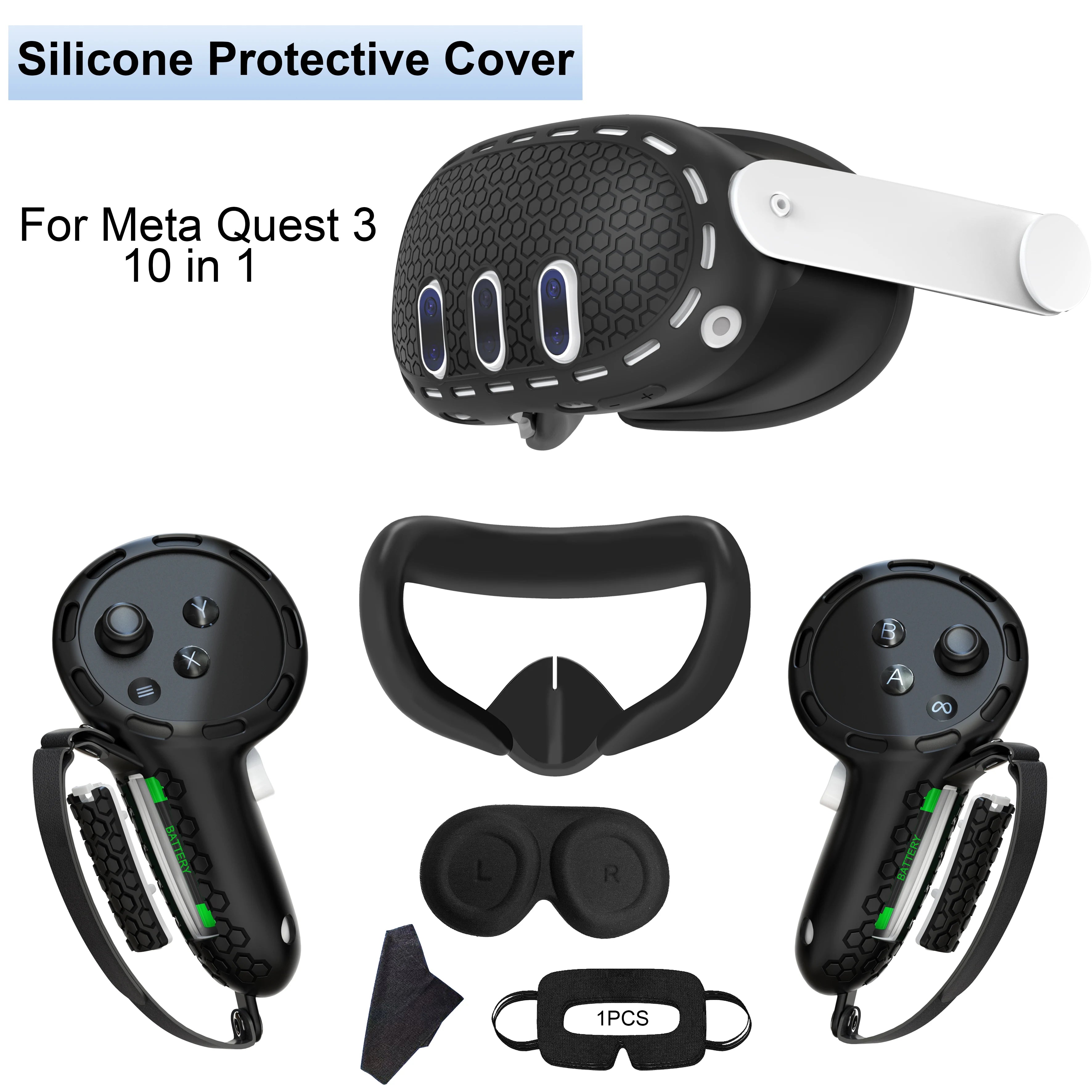 10-In-1 Soft Silicone Controller Case for Meta Quest 3 /3S Headset Grip Protector with Battery Cover for Quest 3/3S Accessories