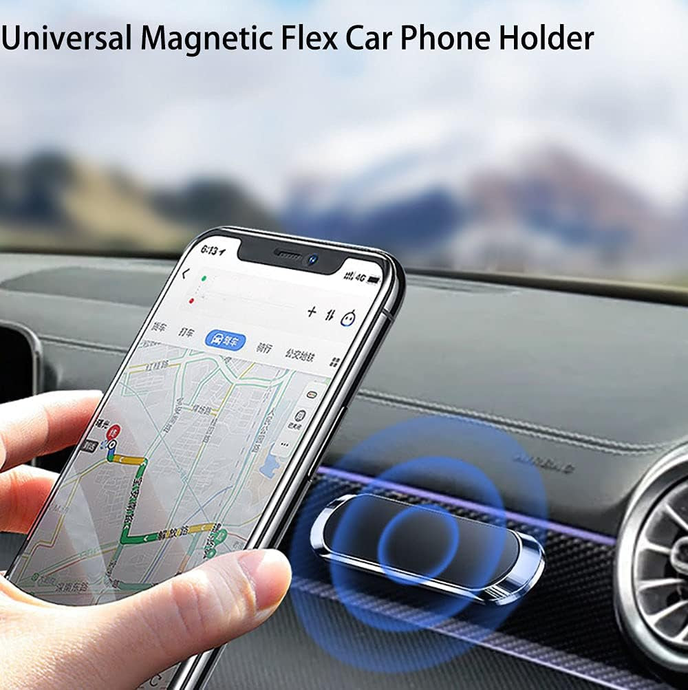 LELEBEAR Universal Magnetic Flex Car Phone Holder, Car Multifunctional Mobile Phone Bracket 360 Degree, Carmount Smartphone Magnet, Mini-Size, Suitable for All Phones from 4-7 Inches(Silver)