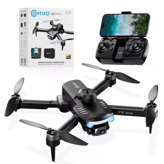 Contixo F19 Arvo Foldable Drone with 1080P HD Camera, FPV, Obstacle Avoidance, 2 Batteries, Brushless Motors & LED Lights – Black