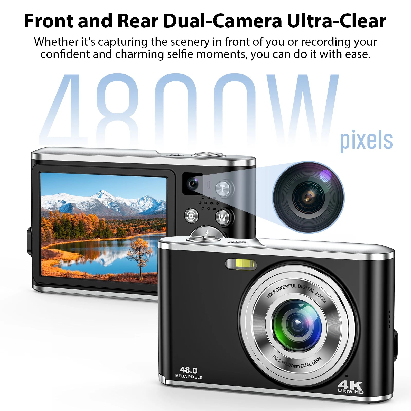 4K 48MP Digital Camera, Auto-Focus Vlogging Camera, with 32GB Card,Portable Youtube Small Camera, Suitable for Young Adults.
