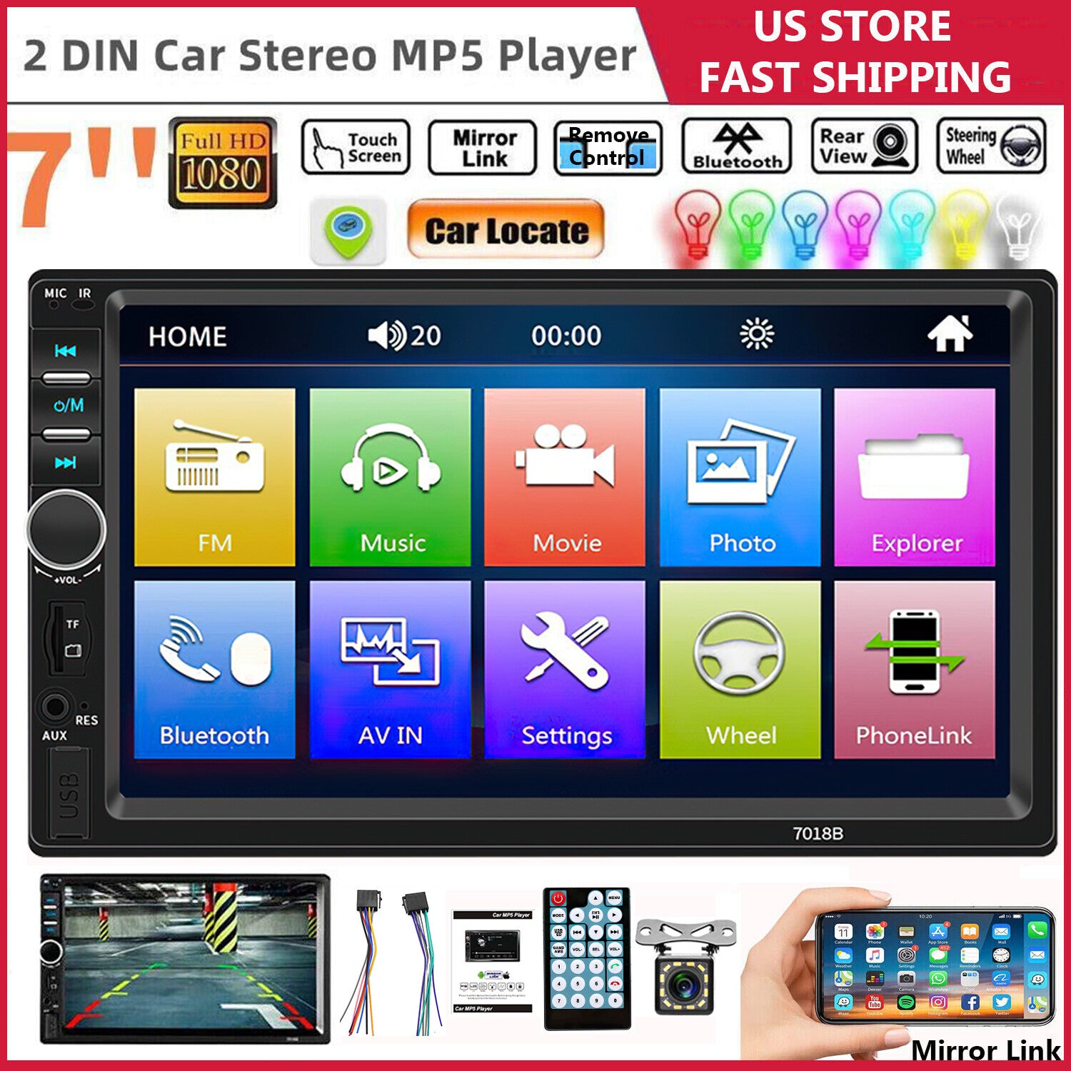 7" Radio Estereo De Pantalla Para Coche Carro Tactil Doble Din Android Bluetooth