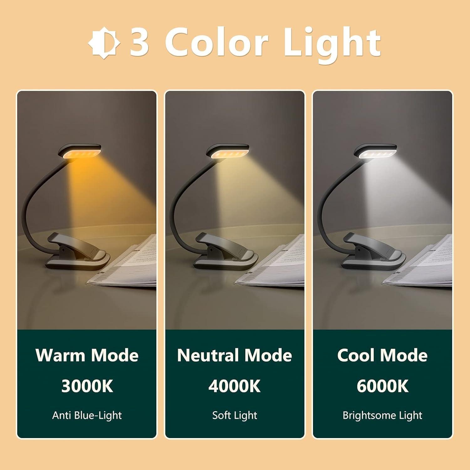 Book Light Rechargeable, Clip-On LED Reading Light for Books, Luminolite Eye-Care Book Light for Reading in Bed, Reading Lamp for Ereader/Laptop, Gifts for Book Lovers,Bookworms,Kids(Black)