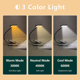 Book Light Rechargeable, Clip-On LED Reading Light for Books, Luminolite Eye-Care Book Light for Reading in Bed, Reading Lamp for Ereader/Laptop, Gifts for Book Lovers,Bookworms,Kids(Black)