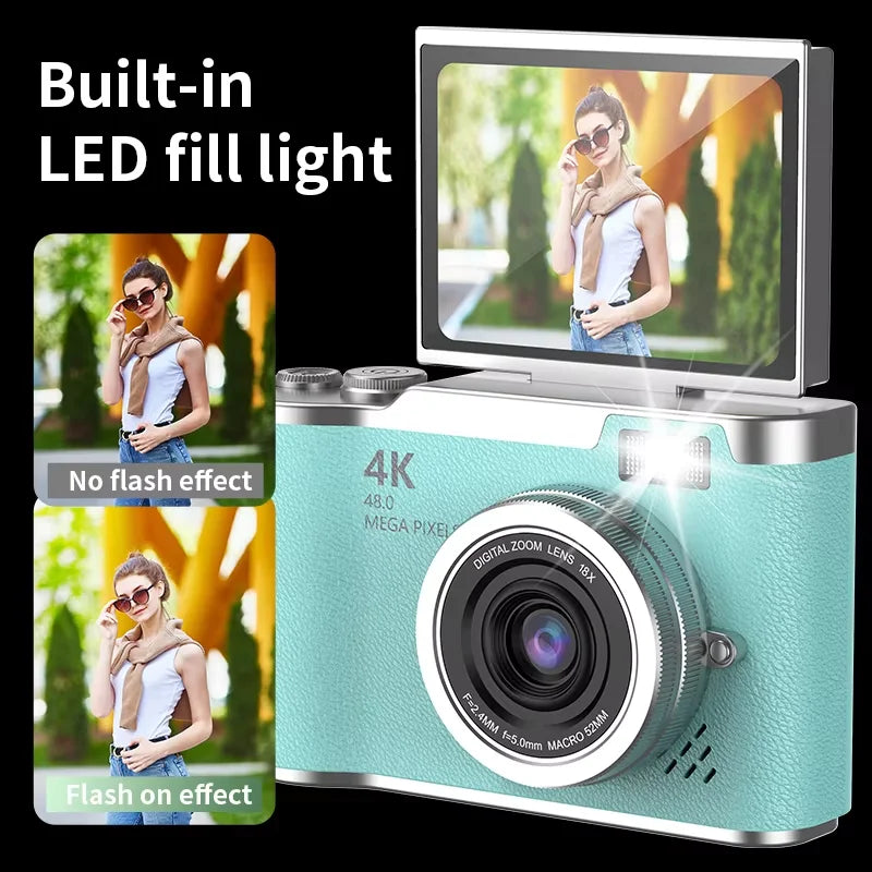 Digital Camera 4K 48MP Photography Camera Video Camcorder Rechargeable Cameras 2.4 Inch Screen Camcorder for Kid Adult Beginners