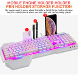 Ergonomicwired Gaming Keyboard with RGB Backlight Phone Holder