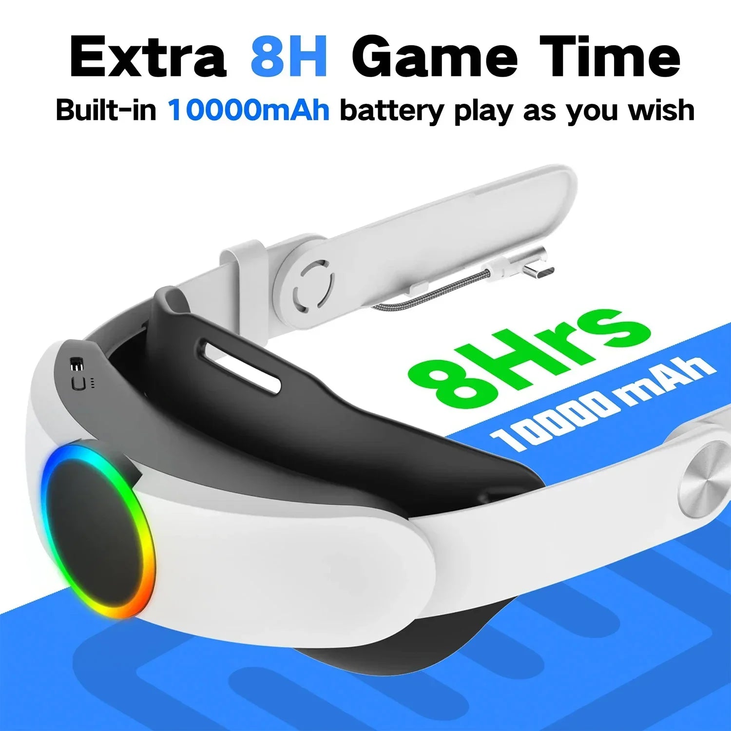 Elite Strap Whith Battery for Oculus Quest 2 VR Headset Adjustable Head Strap 10000Mah Power Bank for  Accessories