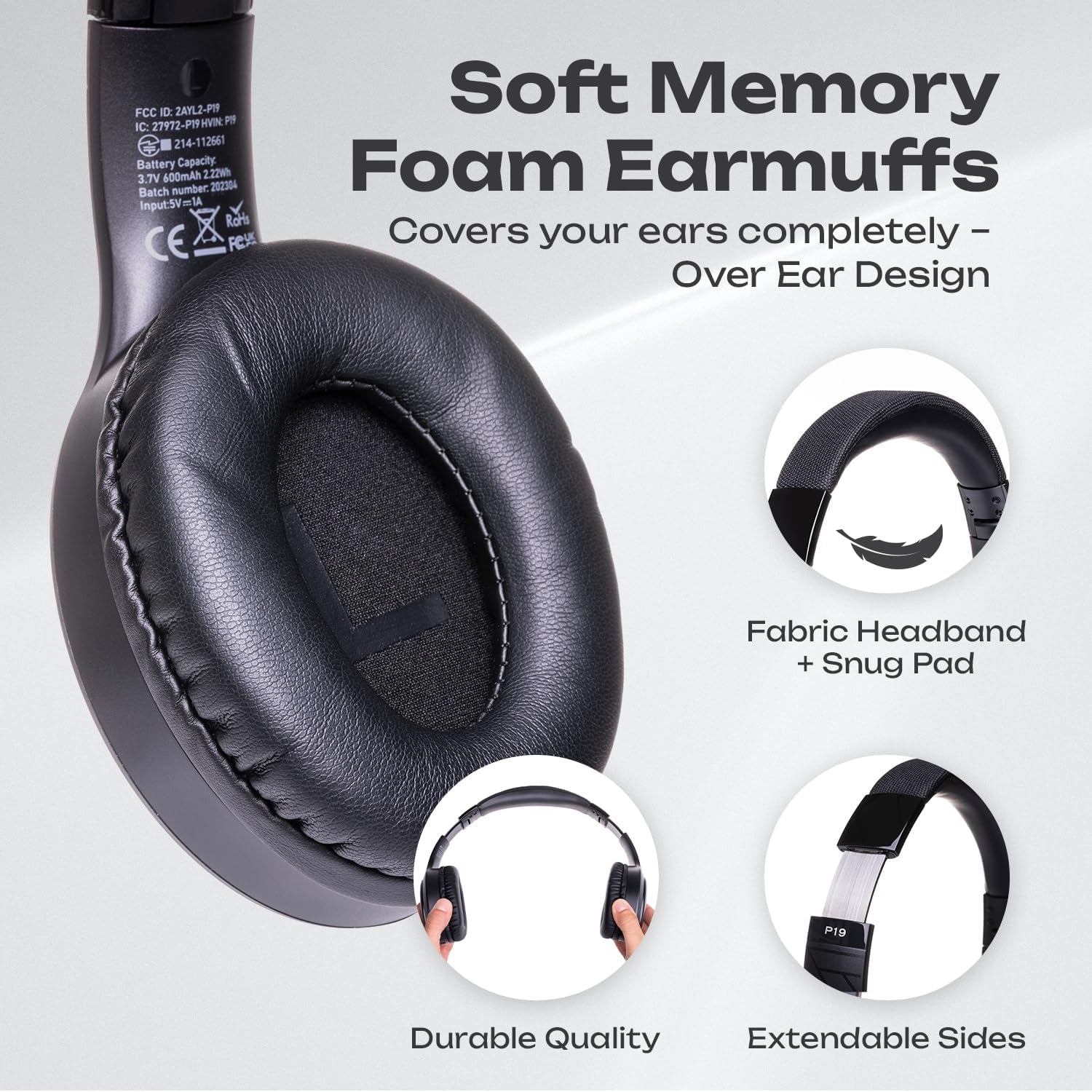 Bluetooth Over-Ear Headphones, Passive Noise Cancelling, 70Hrs Playtime, Foldable, Hi-Fi Deep Bass, Black