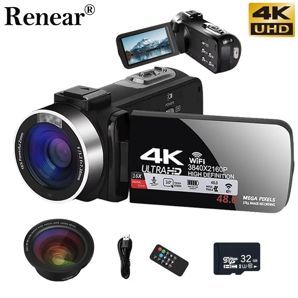 Digital Cameras 4K Professional Camcorder 48MP Camera Wifi Youtube Camera 18X Digital Zoom Camera Digital Webcam for Vlog Video