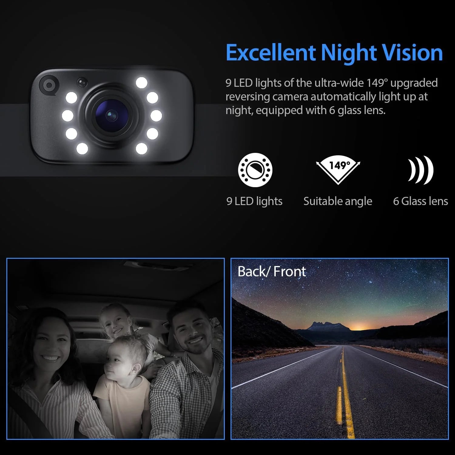 Backup Wired Camera 7'' 1080P Front & Rear View Monitor Back up Camera for Car or Truck IP69 Waterproof Night Vision DIY Grid Lines AY7 Wired Camera