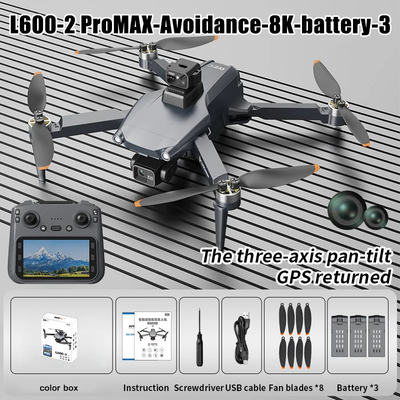 L600-2 MAX GPS Drone Professional 8K Dual Camera New 5KM 3-Axis Gimbal Obstacle Avoidance Brushless Quadcopter Toy