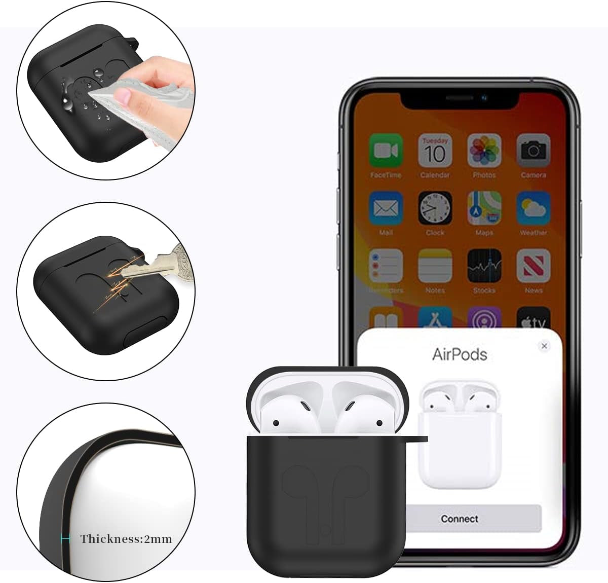 KHTONE Airpods Case, 12 in 1 Silicone Airpods Accessories Set Protective Cover, Compatible with Apple Airpods Charging Case,Watch Band Airpods Holder/Ear Hooks/Keychain//Carrying Box