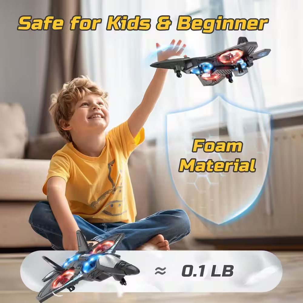 3-Speed Mode Airplane Drone for Kids Remote Control Plane Fighter Jet with Light, Auto Hovering, 360° Flip, Black Finish