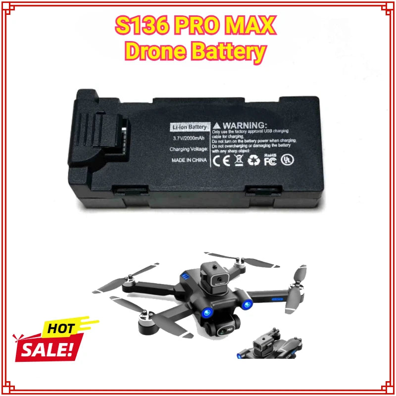 Drone Battery Arm for S136 Mini Drone Spare Parts S136 PRO Drone Battery 3.7V 2000Mah S136 PRO MAX