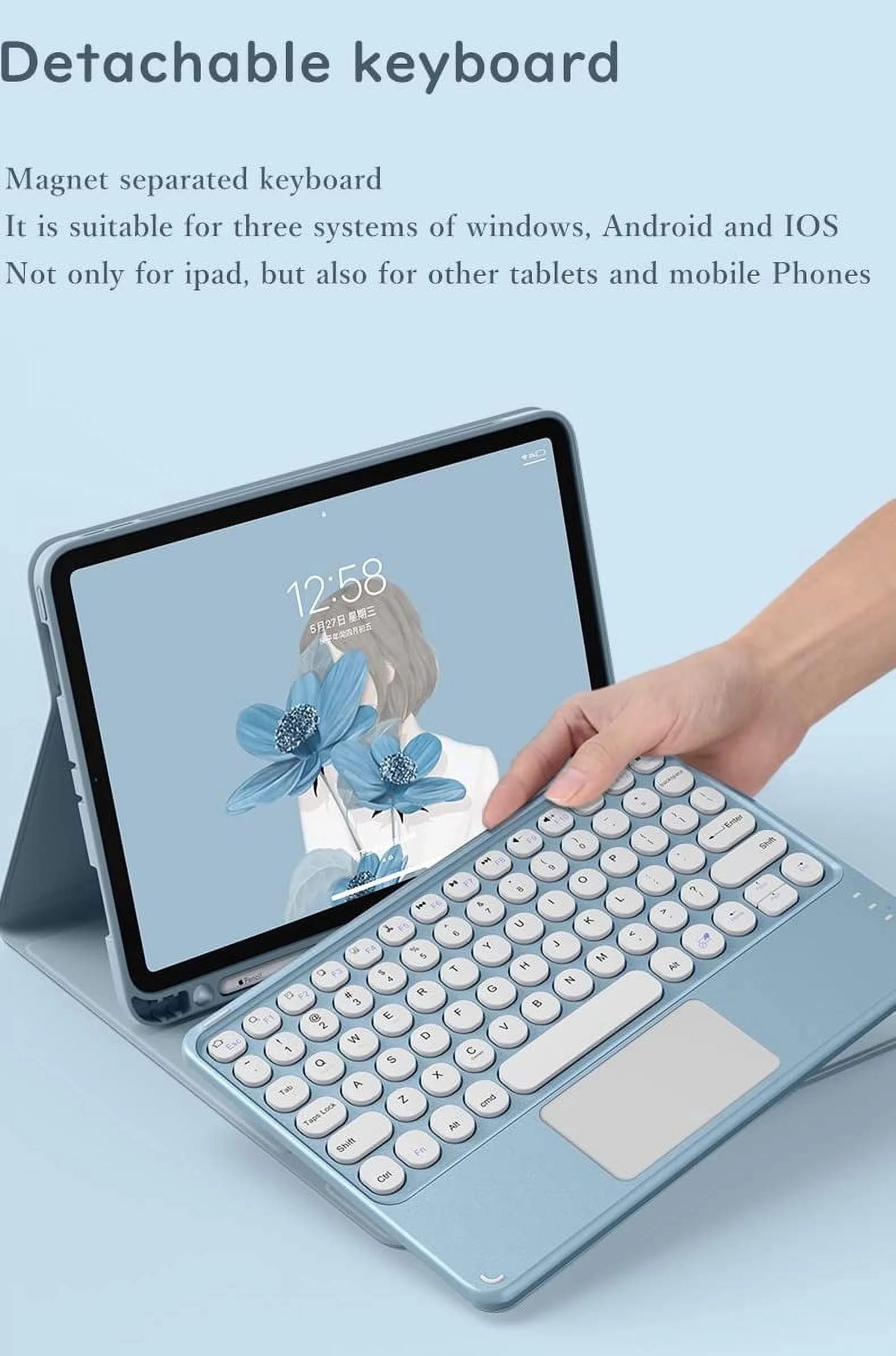 Ipad 10Th Generation 2022 Keyboard Case with Touchpad Cute round Key Color Keyboard Ipad 10 10.9 Inch Detachable Touch Keyboard Slim Smart Cover with Pencil Holder