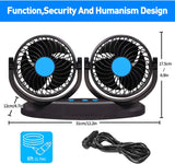 2V Car Fan, 5'' Portable Auto Cooling Fan, Adjustable Dual Head 360° Rotatable, 12 Speed Cigarette Lighter Plug & LED Display for Sedan SUV RV Boat (T103E)
